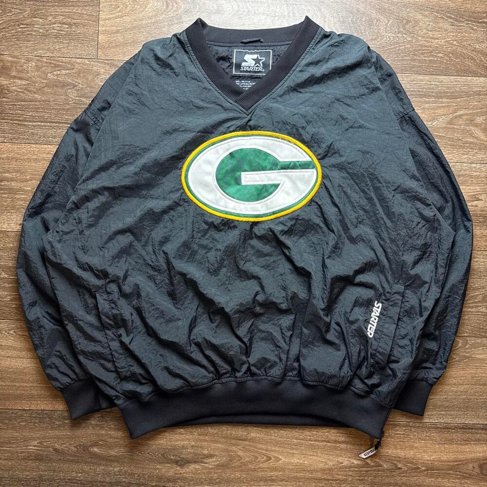 Vintage Black Green Bay Packers Starter Windbreaker Jacket